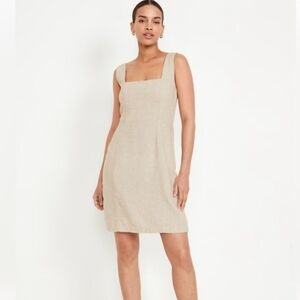 Sleeveless Square Neck Linen-Blend Mini Dress